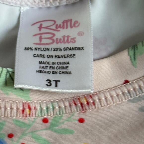 Ruffle Butts Girls 3T Floral Rash Guard Swimsuit Set with Striped Ruffle Bottoms - Picture 2 of 10